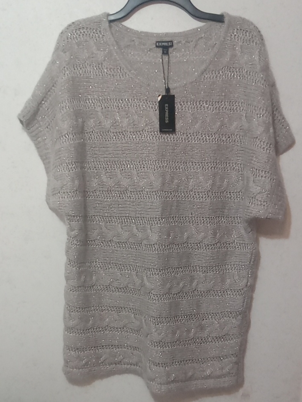 Express Women's Cream Metallic Cable-Knit Scoop-Neck Sweater